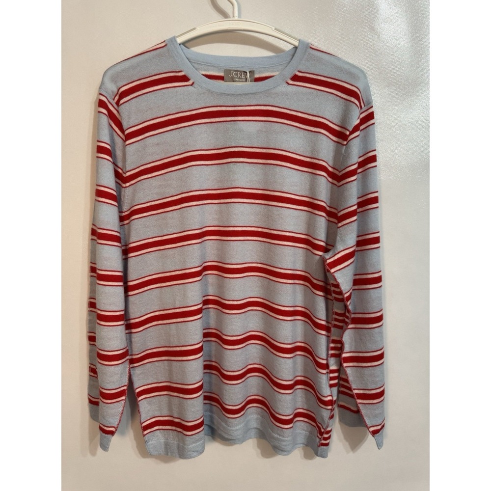 NWT$138 J.Crew XXL Featherweight Cashmere Mixed Stripe Sweater Blue Red Career